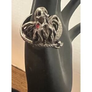 sterling silver octopus/serpent ring Garnet?? Size 10 Gothic Signed